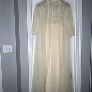 Vintage Sears 1950’s Chiffon Lingerie Peignoir Set Sheer 2 Pc Cream Sz 36 M Lace